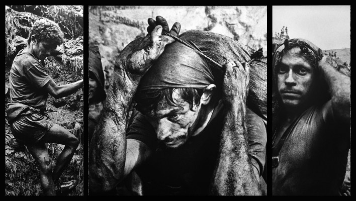 “O inferno de Bosch segundo Sebastião Salgado”, tríptico 8, fragmentos da exposição fotográfica “Gold – Mina de Ouro Serra Pelada”<br />Fotomontagem de Abilio Guerra 