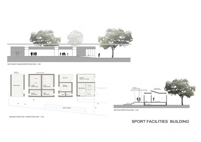 Detalhamento do edifício de apoio aos esportes<br />Lompreta Nolte Arquitetos e Nanda Eskes Arquitetura 