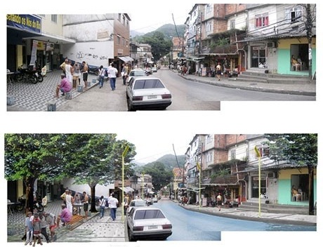 Urbanização Estrada da Gávea – antes e depois<br />Imagem do autor do projeto 