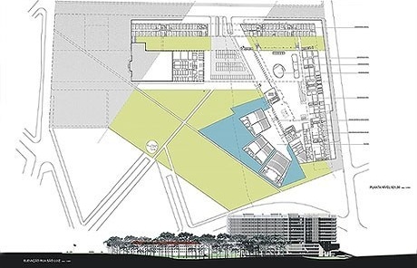 Planta nível 921,00 / Elevação Rua São Luiz<br />Imagem dos autores do projeto 