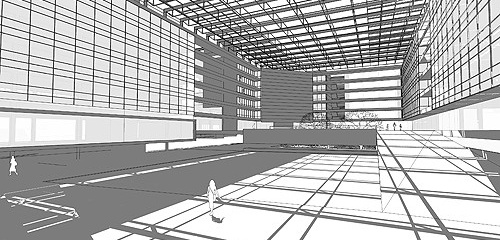 Vista interna da praça (piso térreo)<br />Imagem dos autores do projeto 