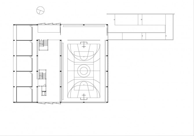 Planta segundo piso; quadra e salas de aula<br />Imagem dos autores do projeto 