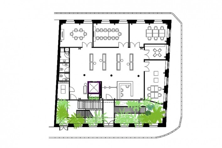 Casarão da Inovação Cassina, planta pavimento térreo, Manaus AM Brasil, 2020. Arquiteto Laurent Troost / Laurent Troost Architectures<br />Imagem divulgação  [Laurent Troost Architectures]