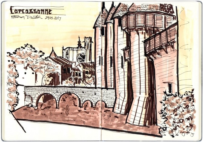 Torres de Carcassonne, França<br />Desenho de Petterson Dantas 