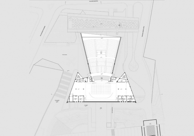 Complexo Teatro Castro Alves, planta acima do palco, Salvador, 3º lugar concurso. César Shundi Iwamizu e equipe, 2010<br />Desenho escritório 