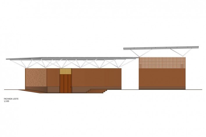 Fachada - Pavilhão da arquitetura em terra<br />Desenho Abiola Akandé Yayi e Robert Soares 