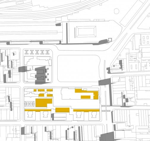 Complexo habitacional e cultural Júlio Prestes, São Paulo, arquitetos Mario Biselli e Arthur Katchborian<br />Diagrama 04: comércio 