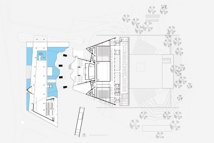 Complexo Teatro Castro Alves, planta foyer Espaço Lina Bo Bardi, Salvador, 5º lugar concurso. GrupoSP e Núcleo Arquitetura, 2010<br />Desenho escritório 