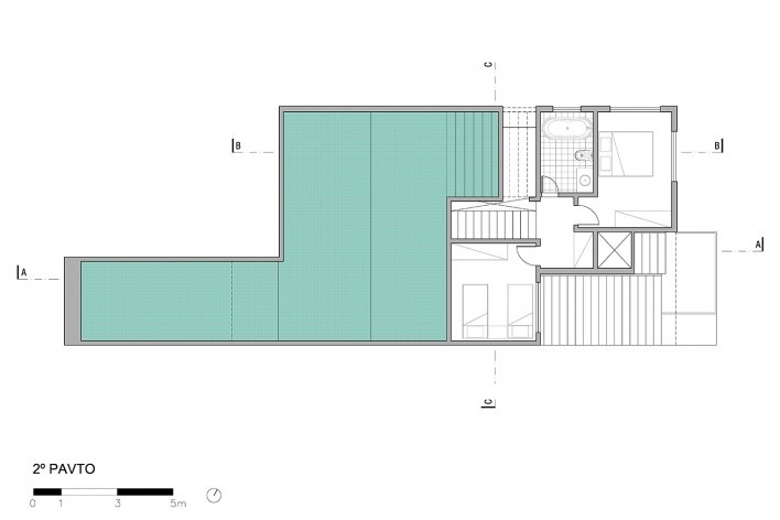 Casa no Cerrado, planta pavimento superior, Moeda MG, 2013-2015. Arquiteto Carlos M Teixeira<br />Desenho divulgação  [Vazio S/A]