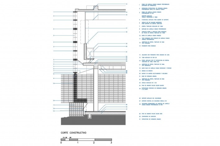 Clínica Médica/Vivienda, corte constructivo, Asunción, Paraguay, 2016. Arquitectos Luis Alberto Elgue Sandoval y Cecilia María Alejandra Román Alvarenga / Elgue y Asociados<br />Imagen divulgación  [Colección Elgue y Asociados]