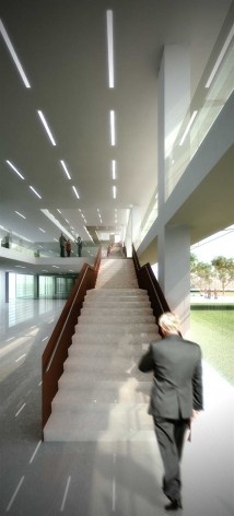 Concurso Sistema Fecomércio‐RS, vista interna do centro administrativo. V.A. Arquitetura / Emerson Vidigal, 1º lugar, 2011