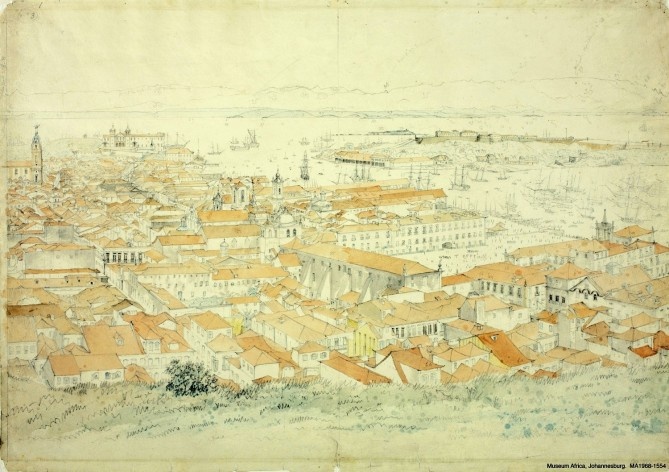 Brazil, Rio de Janeiro, one of the 8 sheets of the Panorama in 360º of Rio de Janeiro, looking North-east, May/June 1826<br />William John Burchell  [Collection Museum Africa, Johannesburg]