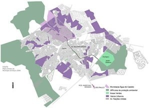 Mapa de Áreas Verdes e de Vazios urbanos do Plano Diretor de 1996<br />Imagem dos autores do projeto 