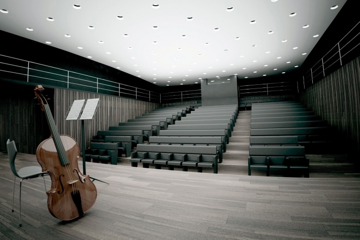 Complexo Teatro Castro Alves, sala do coro, Salvador, 2º lugar concurso. Emerson José Vidigal, Eron Danilo Costin, Rodrigo V. Martins e Dario Corrêa Durce, 2010<br />Desenho escritório 