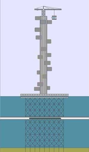 Corte esquemático da estrutura submersa<br />Imagem dos autores do projeto 