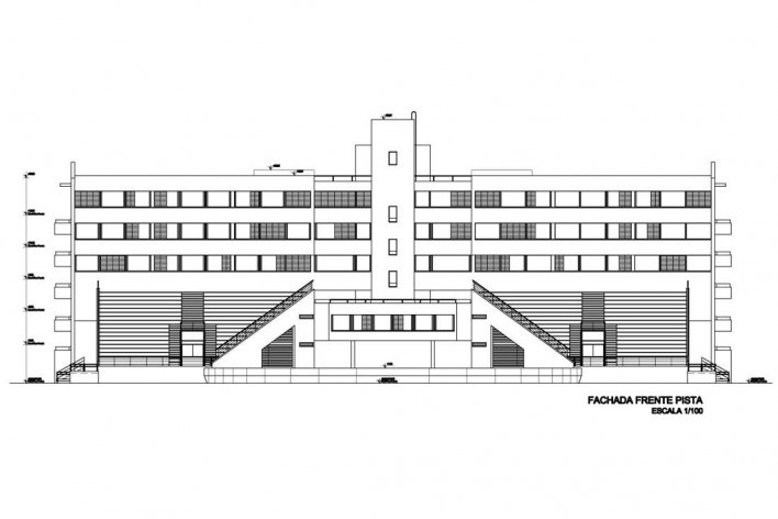 Arquibancada Palco - fachada frente pista [Desenho do escritório]