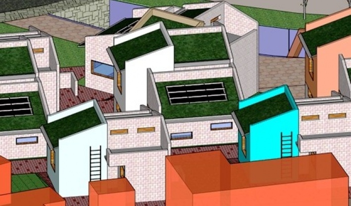 Perspectiva das habitações do condomínio<br />Imagem dos autores do projeto 