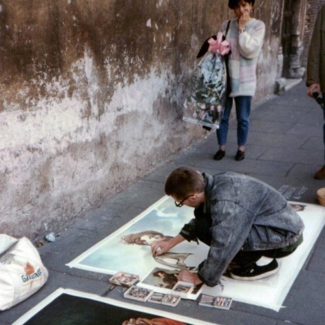 Desenhista de rua, Itália, 1998<br />Fotos Angela Moreira 