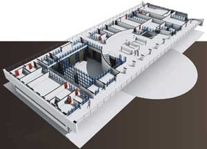 Planta perspectivada pavimento superior – edifício principal<br />Imagem dos autores do projeto 