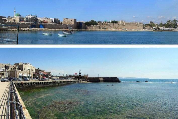 Acima, Akko, muralha vista do mar. Abaixo, Akko, vista da cidade e do porto<br />Fotos Victor Hugo Mori 