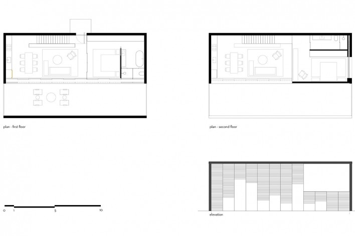 Caledonian Somosaguas, ground floor and second floor plans and elevation [typology 3], Madrid Spain, 2017. Architect Marcio Kogan / StudioMK27<br />Imagem divulgação  [Studio MK27]