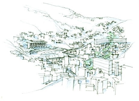 Croqui da fábrica e unidades habitacionais<br />Imagem do autor do projeto 