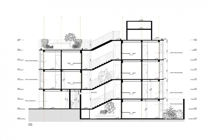 Edifício Tico RV, corte AA, São Paulo SP Brasil, 2020. Arquitetos Danilo Terra, Fernanda Sakano, Juliana Terra e Pedro Tuma (autores) / Terra e Tuma Arquitetos Associados<br />Imagem divulgação  [Terra e Tuma Arquitetos Associados]