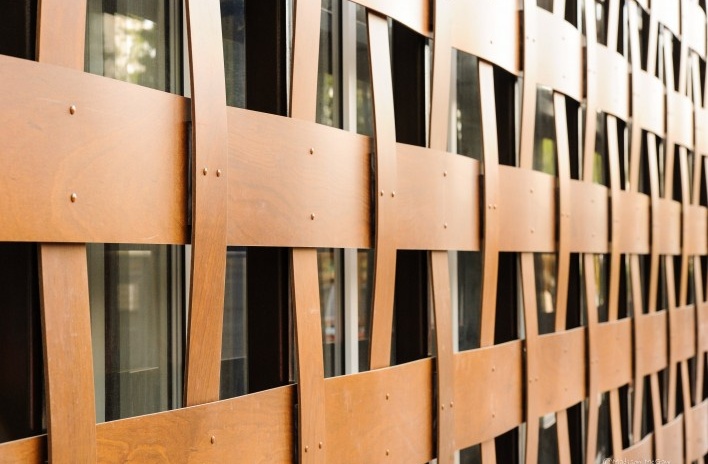Novo Museu de Arte de Aspen, Colorado, detalhe da fachada. Shigeru Ban Architects<br />Foto Billy Farrell  [Foto divulgação]