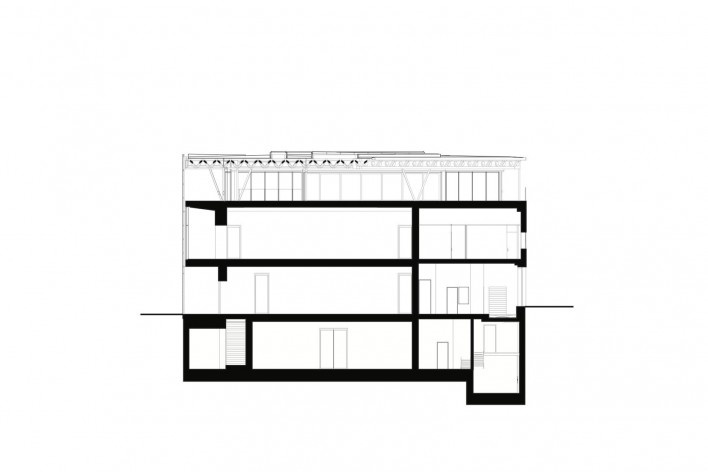 Novo Museu de Arte de Aspen, Colorado, corte norte/sul. Shigeru Ban Architects