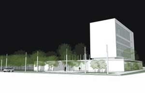Nova edificação – vista noturna<br />Imagem do autor do projeto 