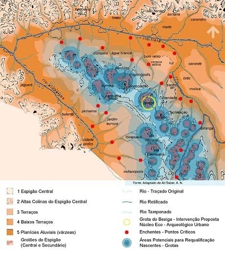 Geomorfologia do Sítio Urbano de São Paulo<br />Imagem do autor do projeto  [Adaptado de Ab´ Saber, A.N.]