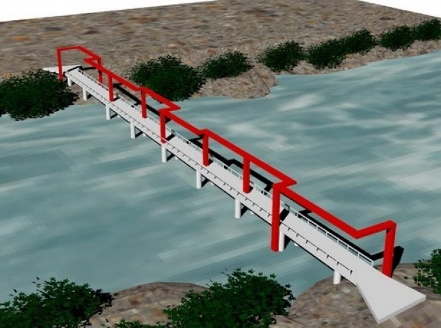 Perspectiva de intervenção na ponte entre as duas margens.União física e simbólica entre as margens<br />Imagem dos autores do projeto 