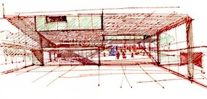 Vista inferior da rua interna<br />Imagem dos autores do projeto 