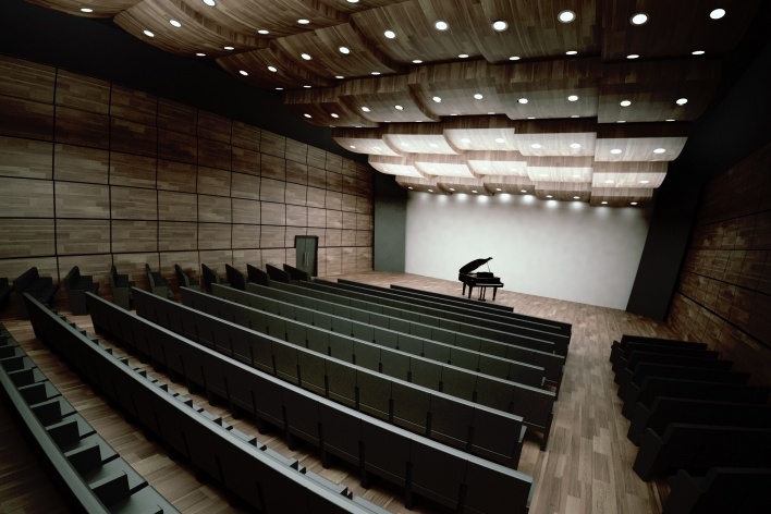 Complexo Teatro Castro Alves, sala de concertos, Salvador, 2º lugar concurso. Emerson José Vidigal, Eron Danilo Costin, Rodrigo V. Martins e Dario Corrêa Durce, 2010<br />Desenho escritório 