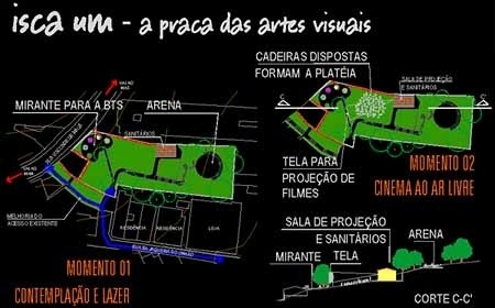 As iscas. A Praça das Artes Visuais em dois momentos de utilização <br />Imagem dos autores do projeto 