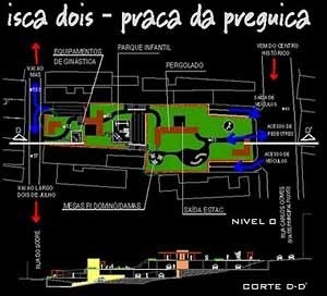 As iscas. Praça da Preguiça, sobre três níveis de estacionamento<br />Imagem dos autores do projeto 