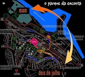 O Parque da Encosta relacionando diretamente o Dois de Julho ao MAM<br />Imagem dos autores do projeto 