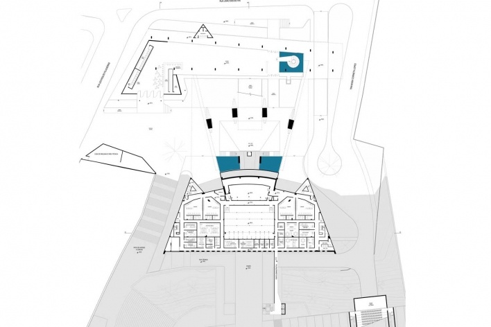 Complexo Teatro Castro Alves, planta do palco, Salvador, 3º lugar concurso. César Shundi Iwamizu e equipe, 2010<br />Desenho escritório 