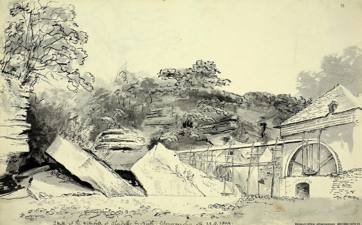 País de Gales, vista do moinho próximo à queda d’água em Aberdyllis, Neath, Glamorganshire, 23 ago 1804<br />William John Burchell  [Collection Museum Africa, Johannesburg]