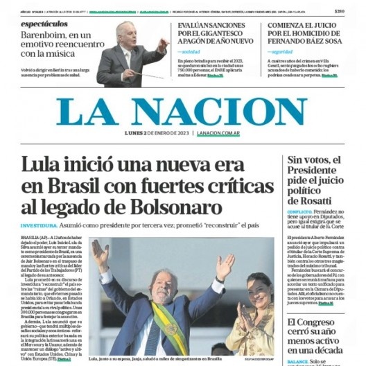 Manchetes de jornais brasileiros e estrangeiros no dia 2 de janeiro de 2023 destacam a posse de Lula ocorrida no dia anterior<br />Imagem divulgação  [La Nación]