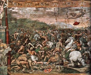 La battaglia di ponte Milvio. Giulio Romano. Fragmento. 1520-24, Roma, Stanze Vaticane