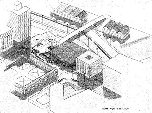 Fig. 7 - Estação Mercado do Trensurb, 1979 - Axonometria da situação
