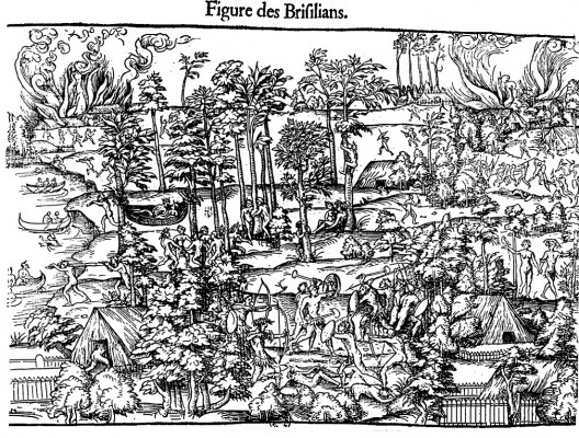 Figure des Brifilians, festa brasileira dada em Rouen em honra do rei Henrique II, 1550, com participação de 50 índios brasileiros
<br />Imagem divulgação  [Biblioteca Municipal de Rouen]