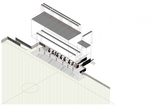 Campo de fútbol A Gandareira, axonometría general, Silleda, Pontevedra, España, 2018. Arquitectos Abraham Castro Neira y Carlos Alberto Pita Abad<br />Imagén divulgacíon  [Colección Abraham Castro Neira y Carlos Alberto Pita Abad]