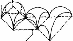 Esquema de bóvedas sobre plantas cuadradas, triangulares y trapezoidales, sobre arcos de medio punto como directrices