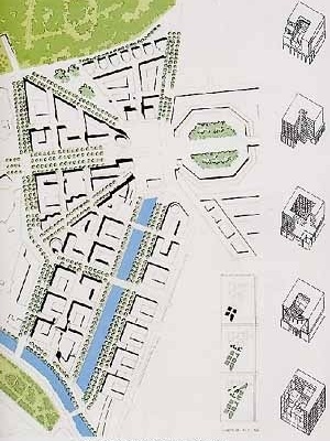Plano geral de Potsdamer Platz, Berlim. Arquitetos Hilmer e Sattler