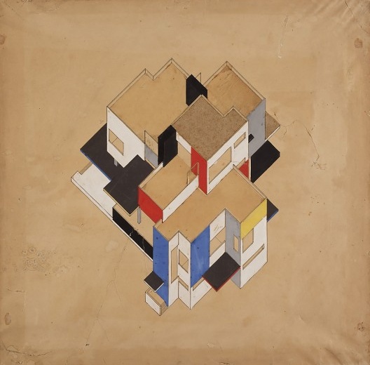 Theo van Doesburg, <i>Private House</i>, 1923. Axonométrica em cores (nanquim, guache e colagem sobre papel, 57 × 57 cm)<br />Imagem divulgação  [Het Nieuwe Instituut]