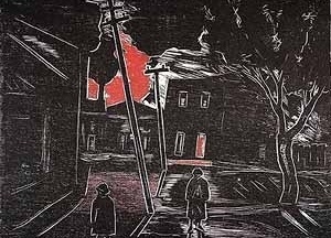 Céu vermelho, Oswaldo Goeldi, 1950. Xilogravura a cores [XXIII Bienal Internacional de São Paulo]