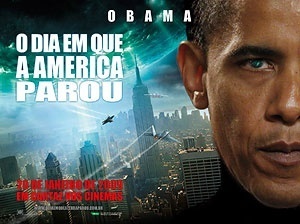 Montagem de internautas que compara o impacto da chegada do alienígena Klaatu, à eleição do presidente Barack Obama [www.depoisdas11.com]