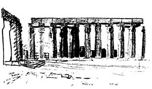 Croqui de viagem retratando Luxor [DEVILLERS, Charles; DOSTGLU, Neslihan; FRAMPTON, Kenneth. Louis I. Kahn.]